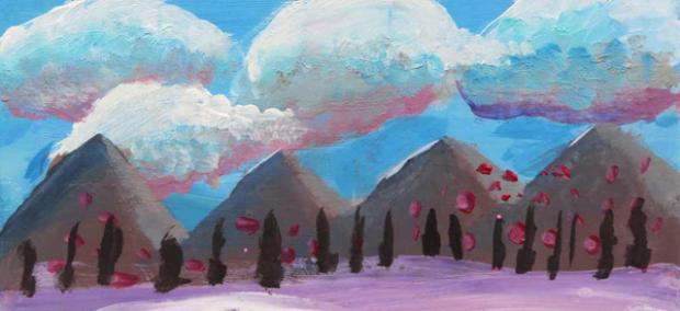 Paysage de montagnes au pastel